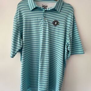 Men’s Straight Down Striped Blue Golf Polo Shirt XXL